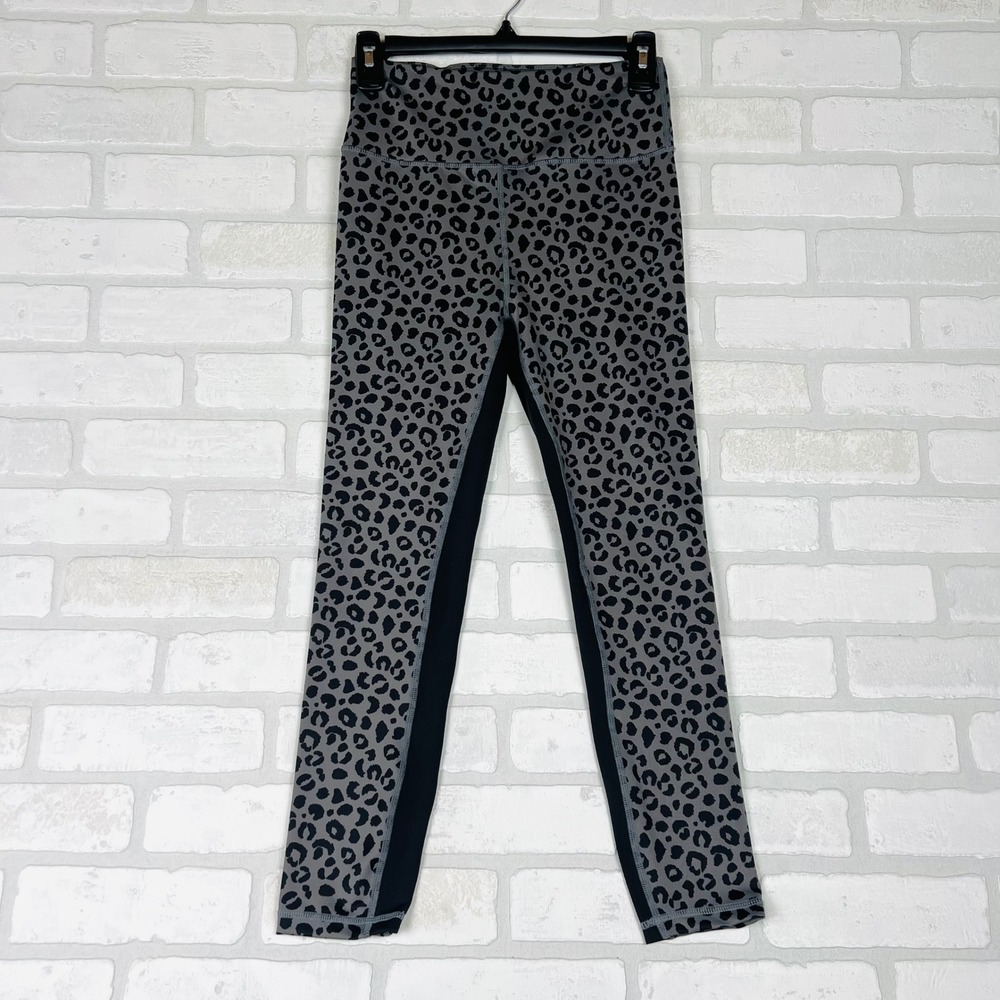 Allfenix Womens Grey Black Leopard Print High Waisted Compression Leggings S